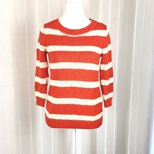 Womens casual 3/4 sleeve sweater old navy med orange white stripe crew neck